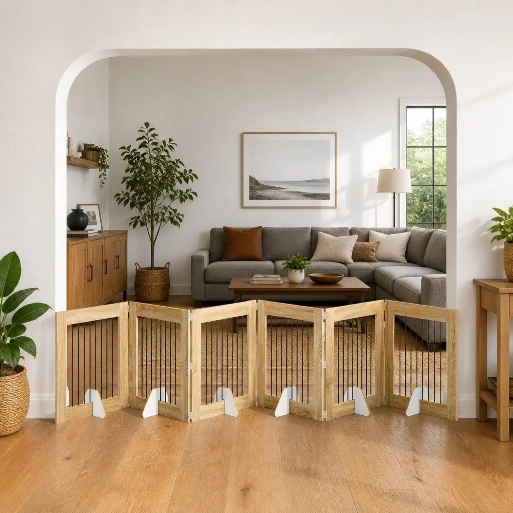 Foldable Dog Gate 482 cm 6 Piece Pet Barrier Room Divider Sonoma Oak