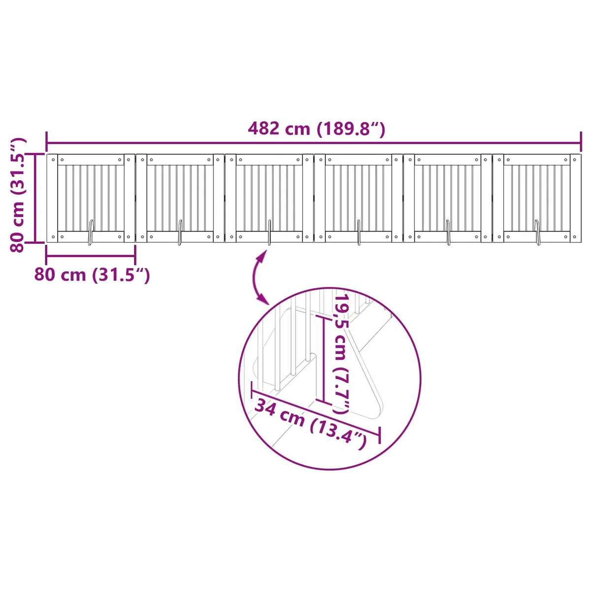Foldable Dog Gate 482 cm 6 Piece Pet Barrier Room Divider Sonoma Oak
