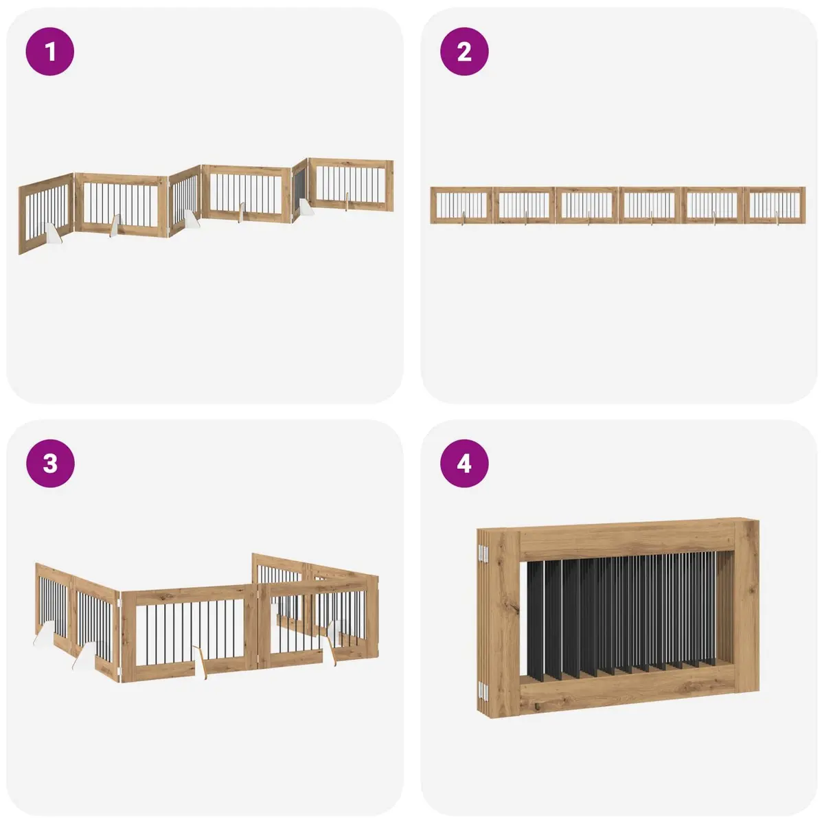 Foldable Dog Gate 6 Piece Brown Portable Indoor Pet Fence