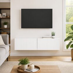 TV Wall Cabinet 2 Pieces White Modern Storage Unit Living Room Furniture