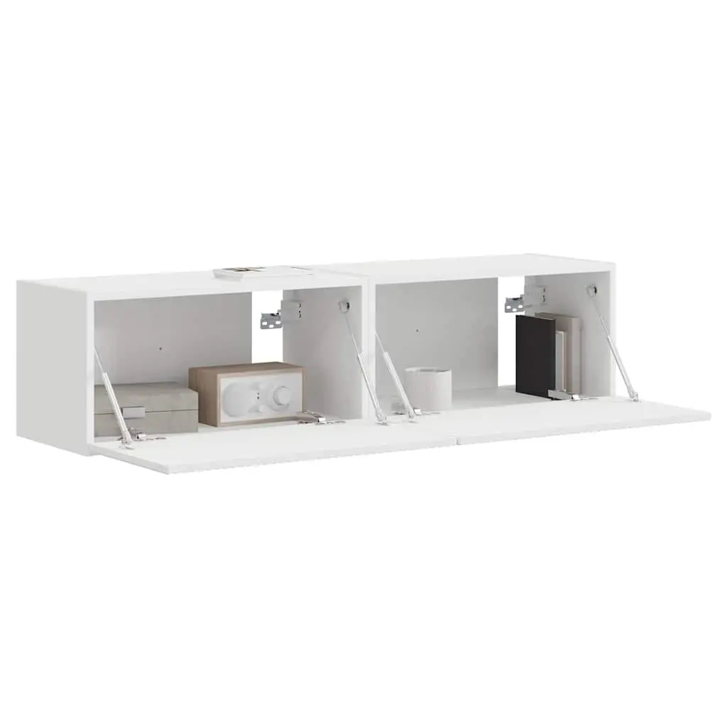 TV Wall Cabinet 2 Pieces White Modern Storage Unit Wall-mounted with 90° Swing Hinge Doors for Living Room Furniture