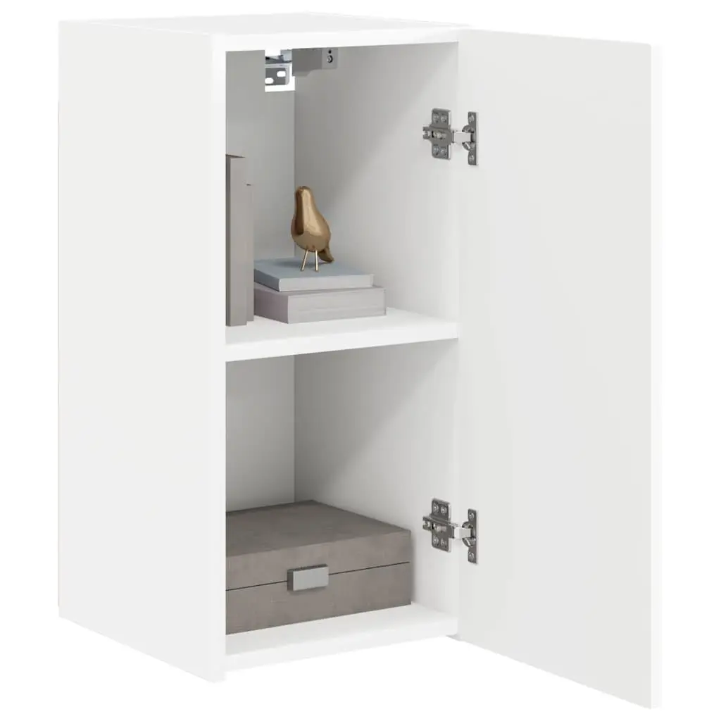 TV Wall Cabinet White Modern Wall-Mounted Unit Engineered Wood Storage 2 Piece