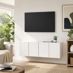 Minimalist White TV Cabinet - Wall-Mounted Storage Unit