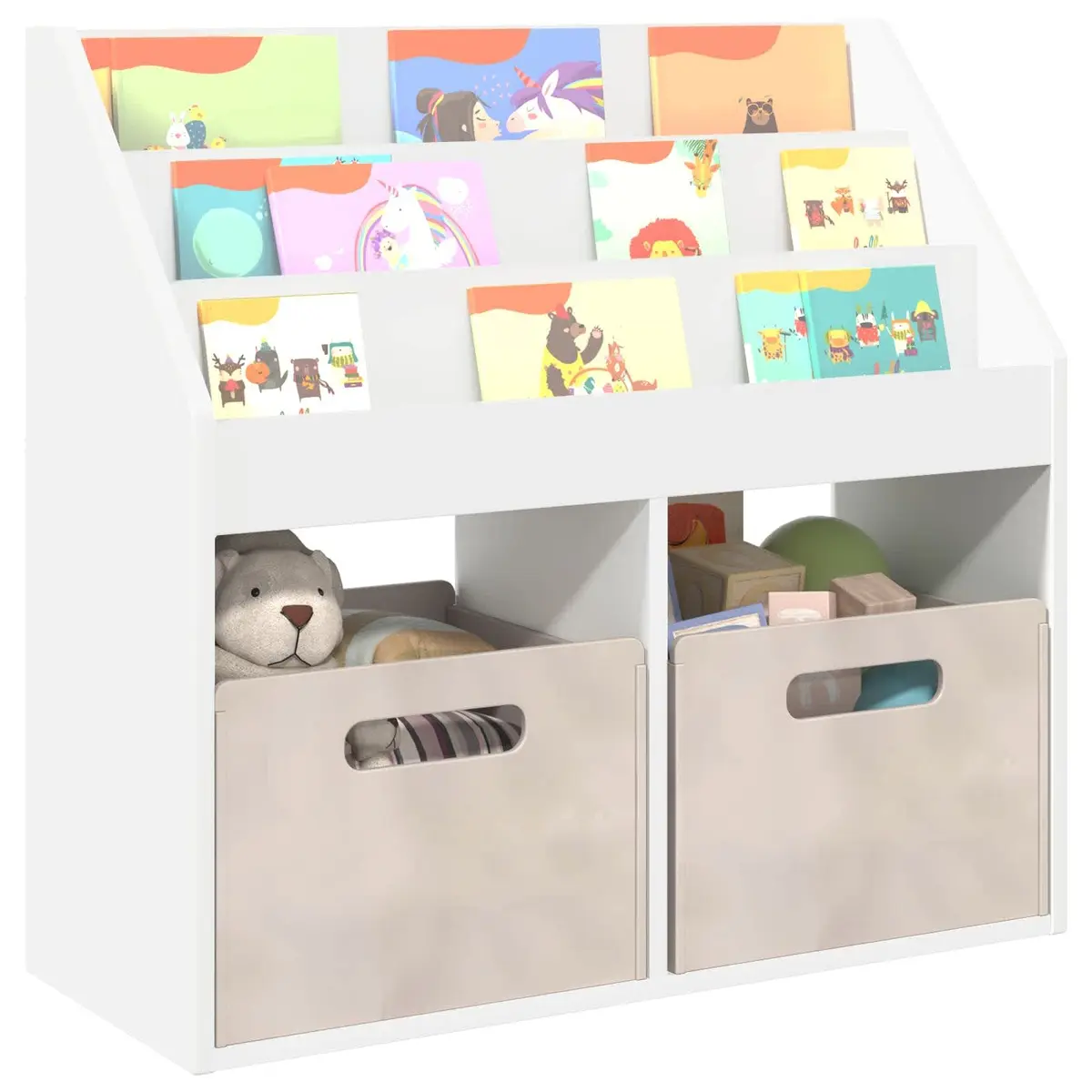 Kids Bookshelf White Modern Storage Cabinet Shelving Unit Engineered Wood