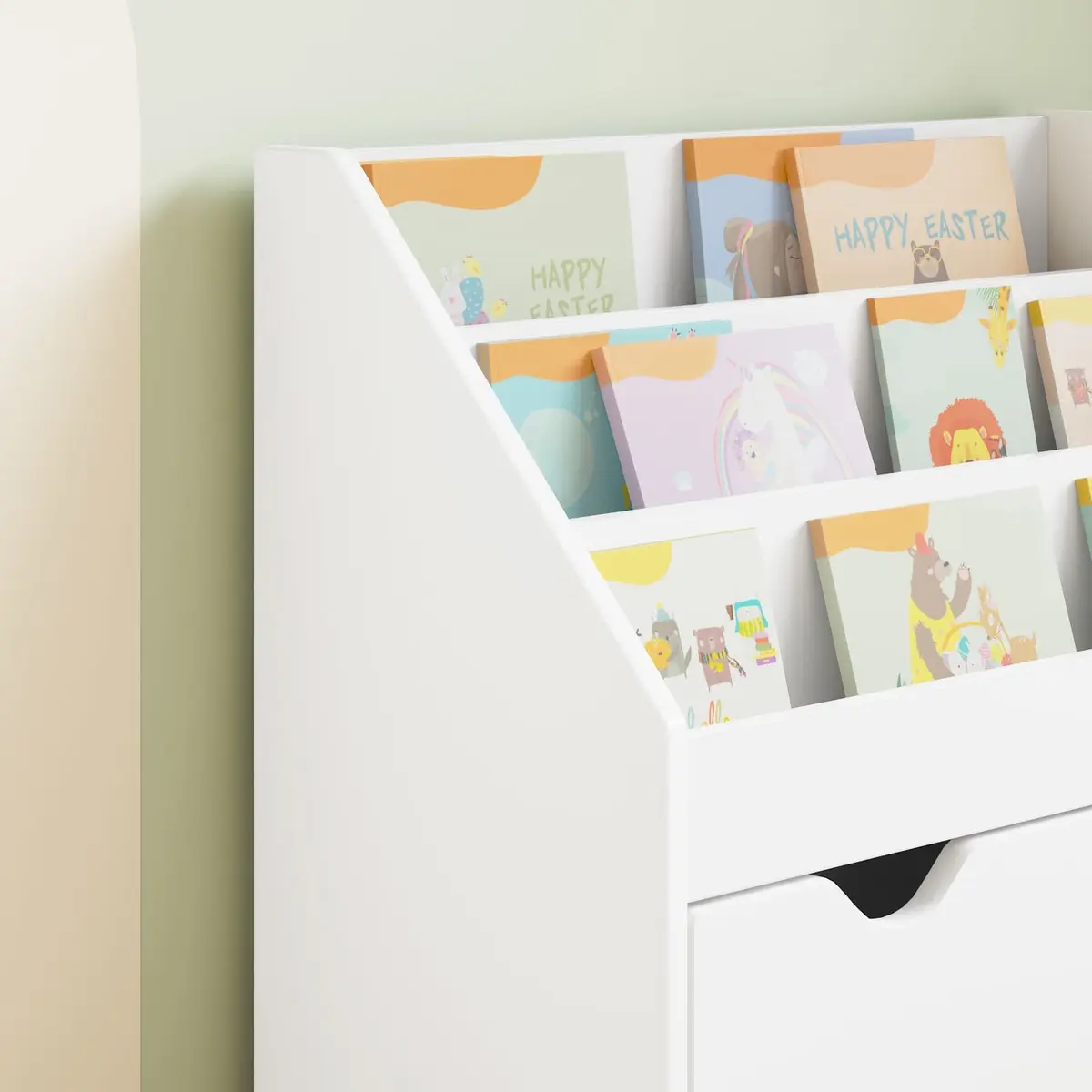 Kids Bookshelf White Free-standing Unit with Multiple Shelves and Drawers
