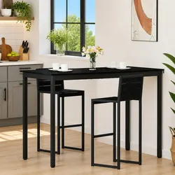 Black Engineered Wood Standing Bar Table Rectangular Kitchen Dining Modern