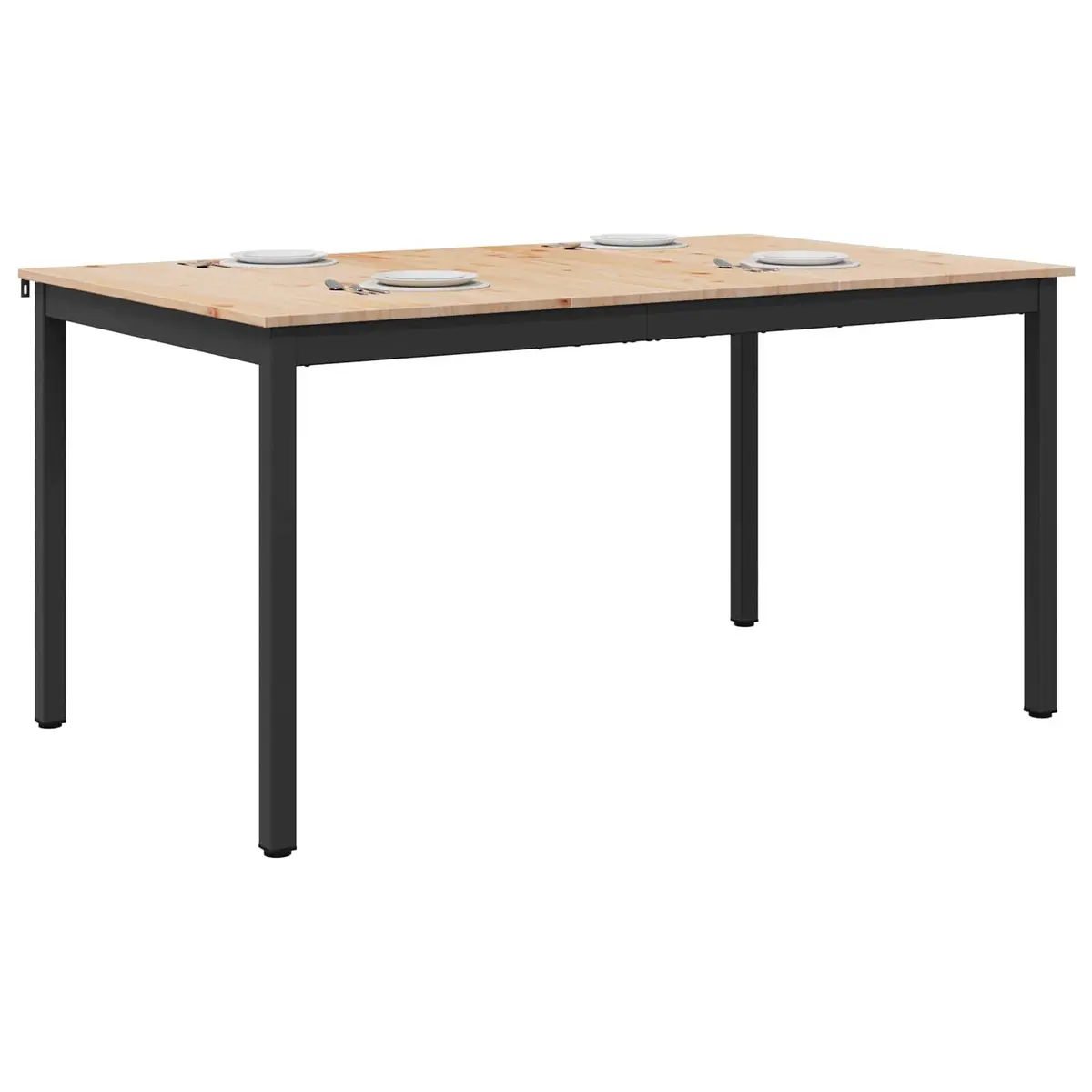 Dining Table 140x80x75cm Solid Pine Wood Natural Finish Sturdy Metal Legs