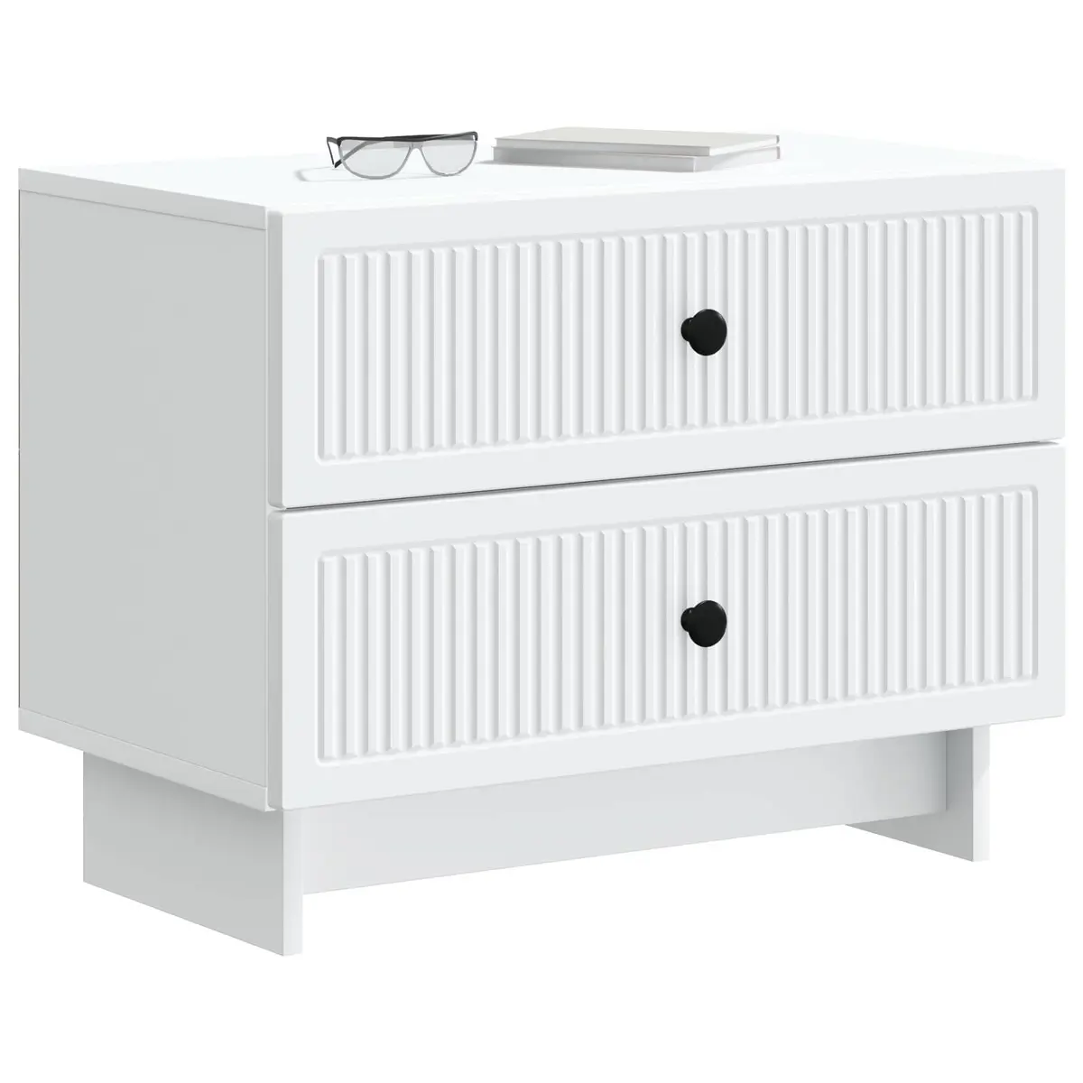 Bedside Table White Vintage Modern Storage Cabinet Multiple Compartments