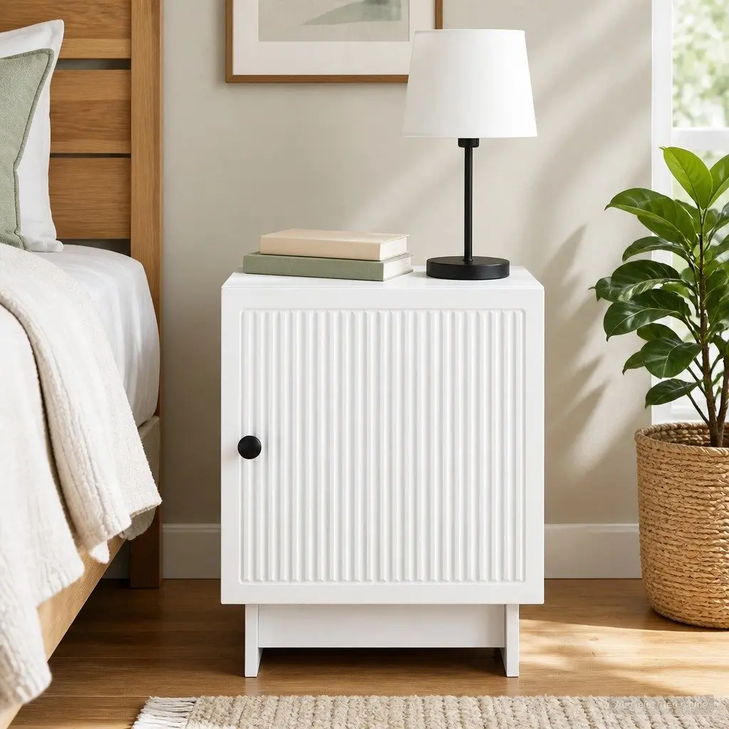 Bedside Cabinet White Compact Modern Storage Nightstand
