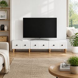 White Modern TV Cabinet with Drawer for Organized Spaces