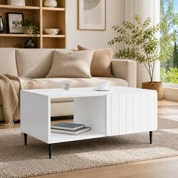 Coffee Table White Modern Rectangular Living Room Furniture Storage Space
