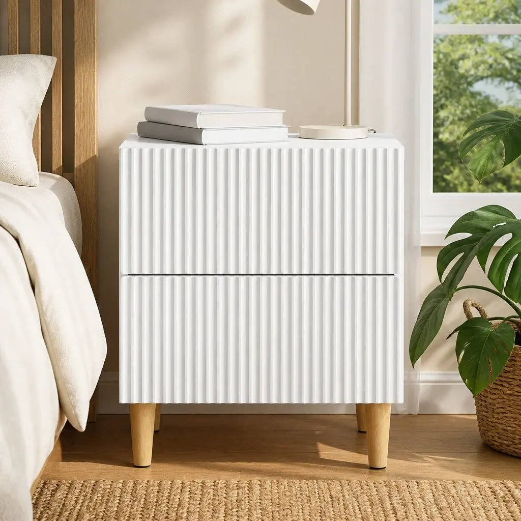 Bedside Cabinet White 43 x 34.5 x 48 cm Modern Storage Nightstand with Two Drawers