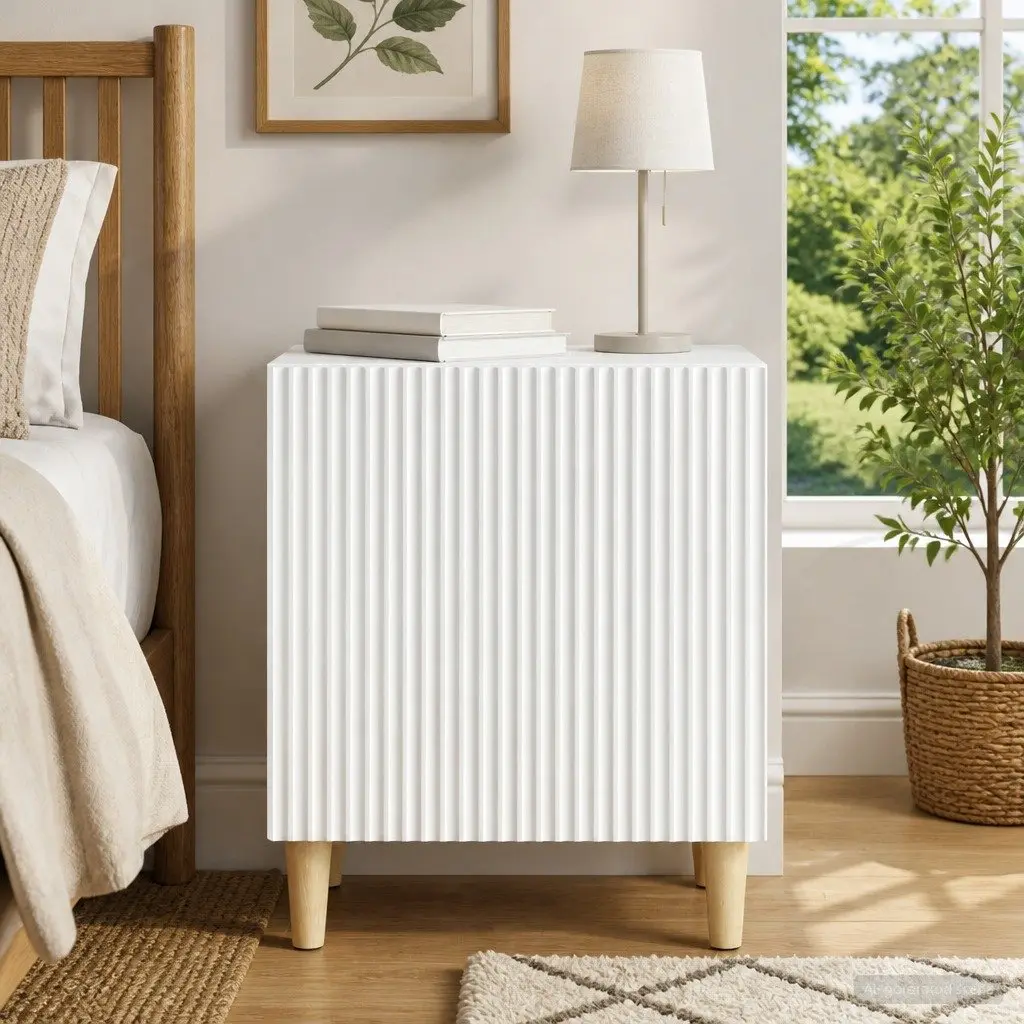 Bedside Cabinet White Engineered Wood Storage Table 43 x 34.5 x 50 cm