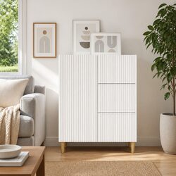 Sideboard White Storage Cabinet Modern Vintage Design Shelves Drawers
