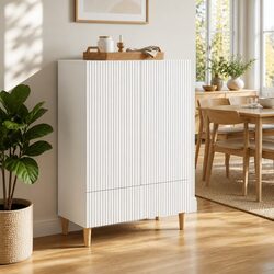 White Sideboard Cabinet Storage Buffet Engineered Wood Dining Room Lounge