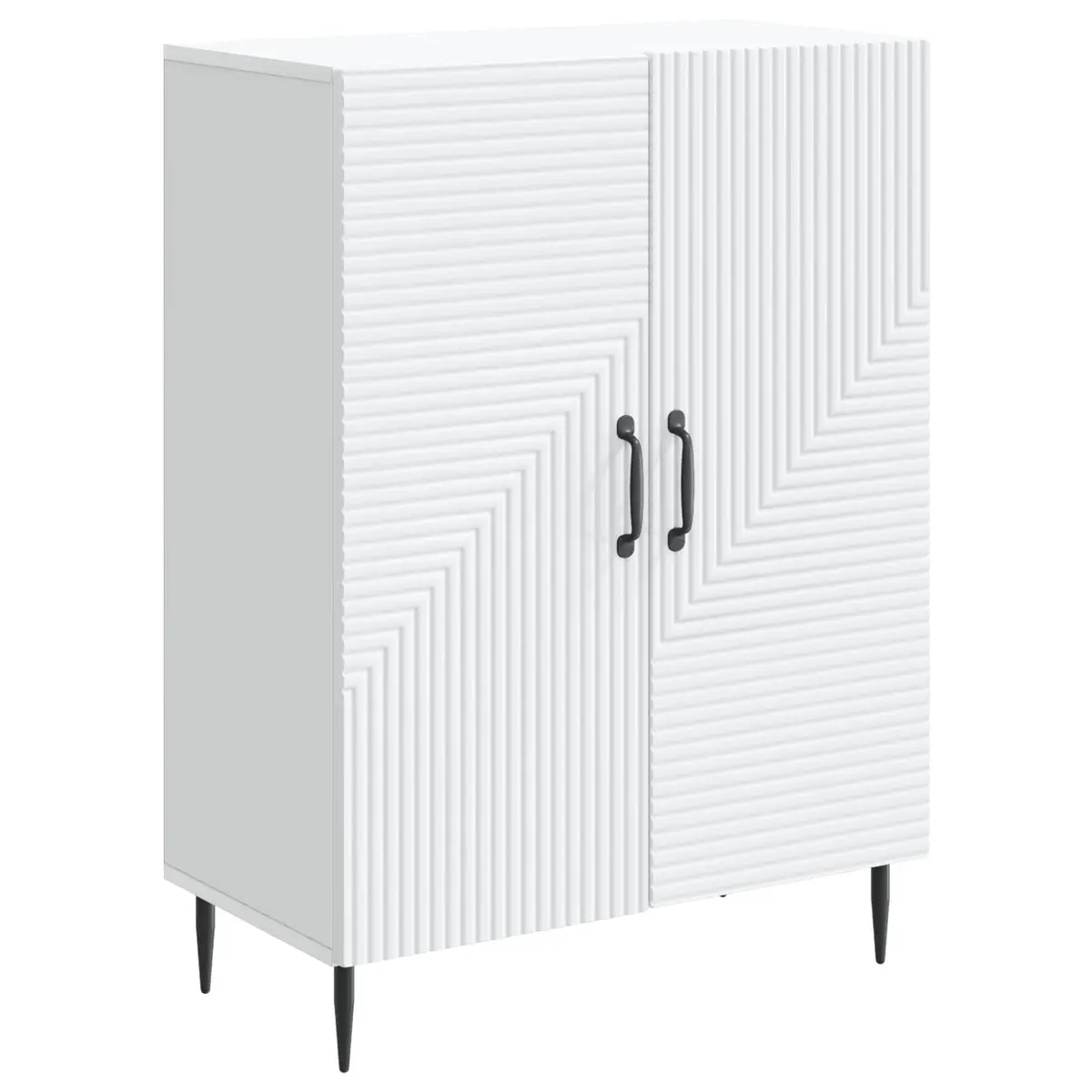 Sideboard White Engineered Wood Modern Storage Cabinet with Open Shelves and Metal Accents