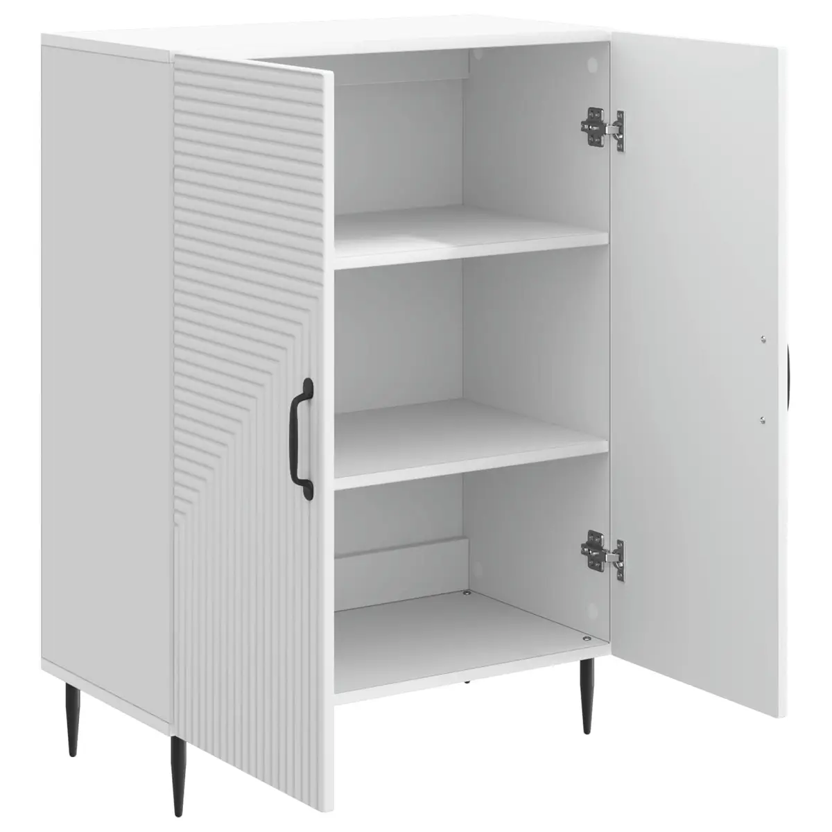 Sideboard White Engineered Wood Modern Storage Cabinet with Open Shelves and Metal Accents