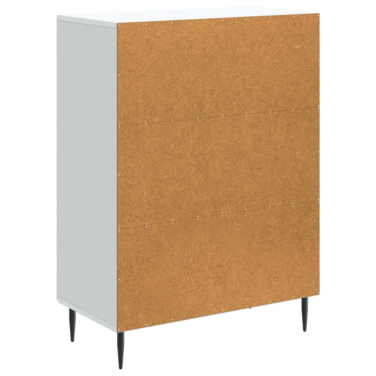 Sideboard White Engineered Wood Modern Storage Cabinet with Open Shelves and Metal Accents