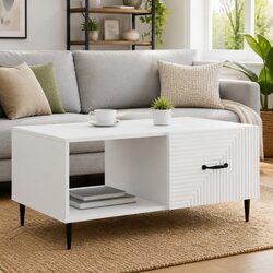 Coffee Table White Rectangular Modern Living Room Storage Accent Furniture