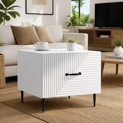 Coffee Table with Drawer White Engineered Wood Modern Accent Living Room