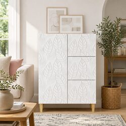 White Sideboard Storage Cabinet 66x34.5x90cm Engineered Wood Vintage Living