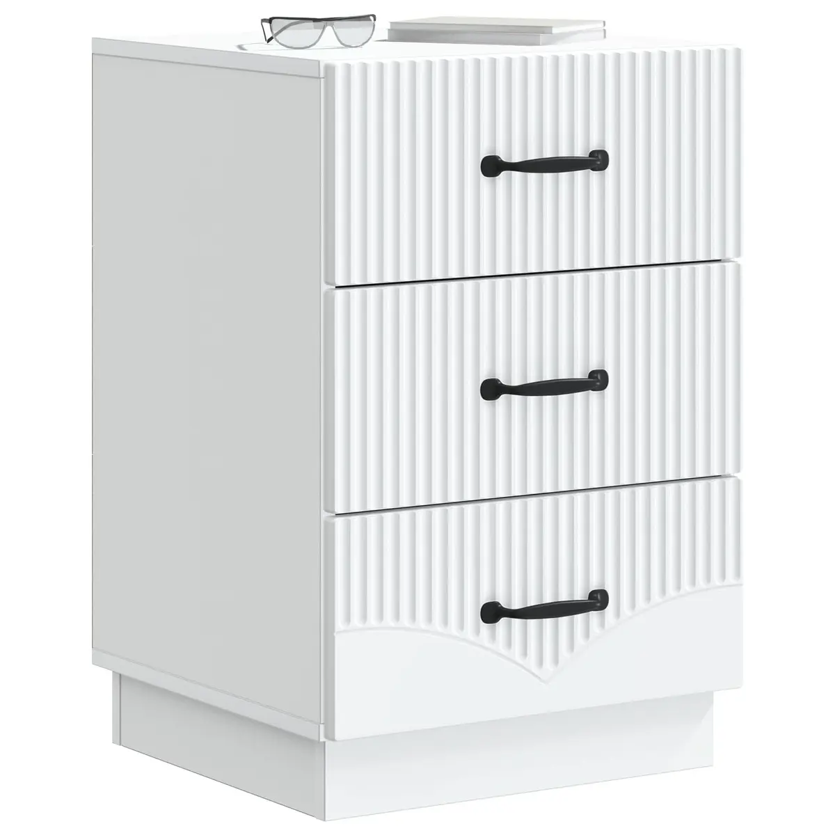 Bedside Cabinet White Engineered Wood Vintage Style Deep Drawer Storage Table