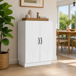 White Sideboard Buffet Storage Cabinet Engineered Wood Dining Room Living Space