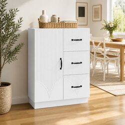 Sideboard White 66 x 34.5 x 87 cm Engineered Wood Storage Cabinet Buffet Unit