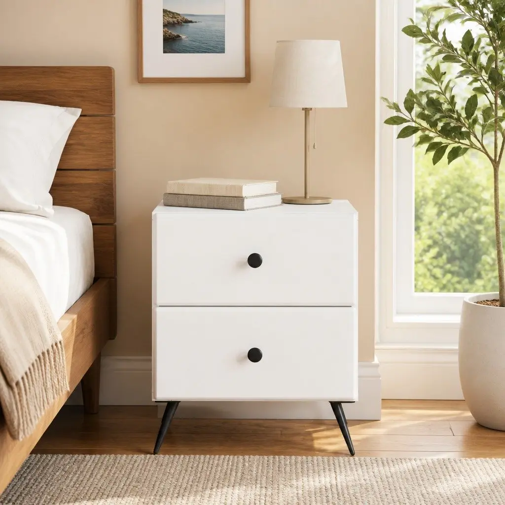 Bedside Cabinet White 43 x 34.5 x 47.5 cm Compact Storage Nightstand