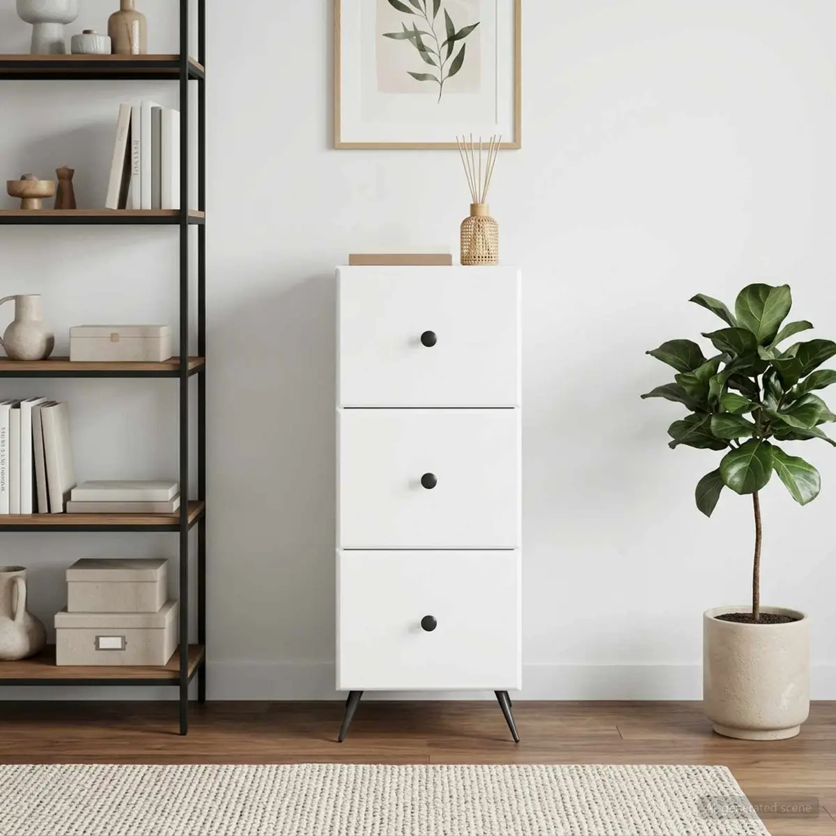 White Drawer Storage Cabinet 33 x 34.5 x 90 cm Engineered Wood Adjustable