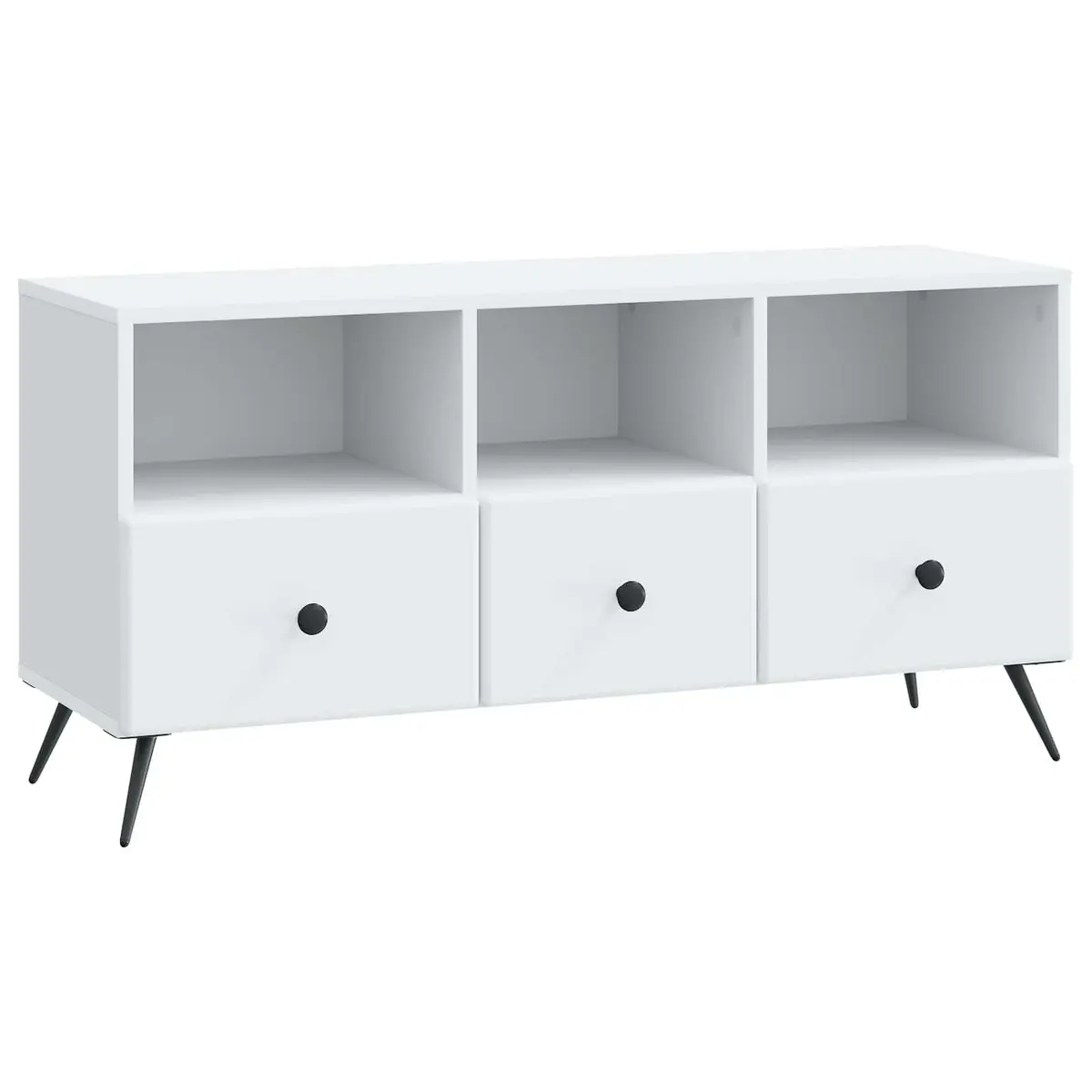 TV Cabinet White Engineered Wood Entertainment Unit Storage Drawers Shelves