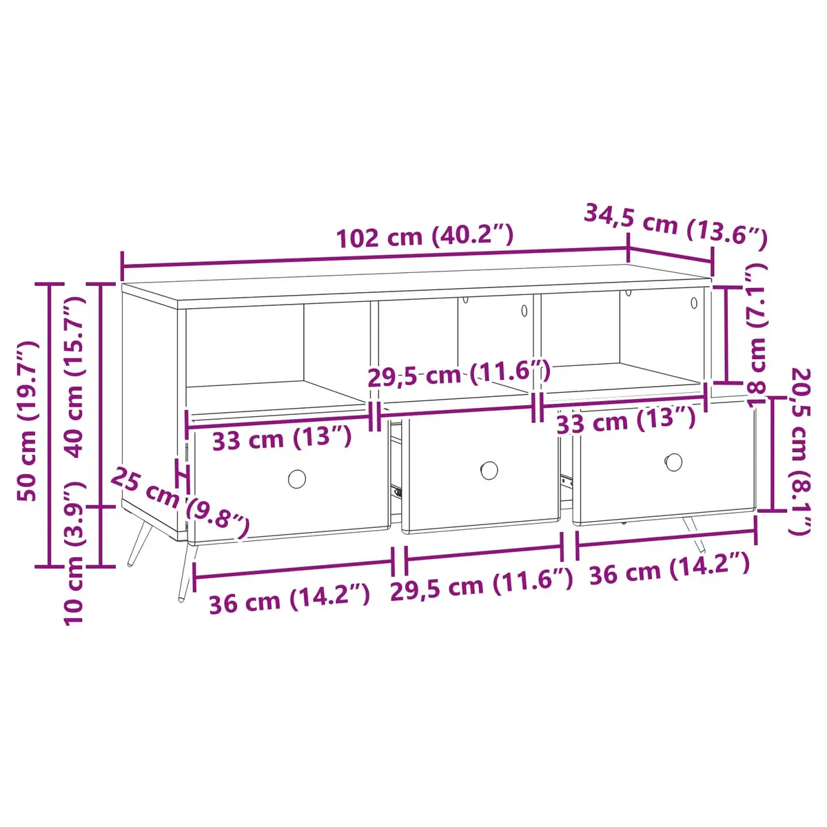 TV Cabinet White Engineered Wood Entertainment Unit Storage Drawers Shelves