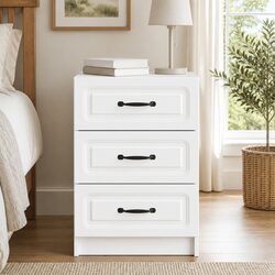 Bedside Cabinet White Vintage Design Engineered Wood Nightstand Storage Drawers