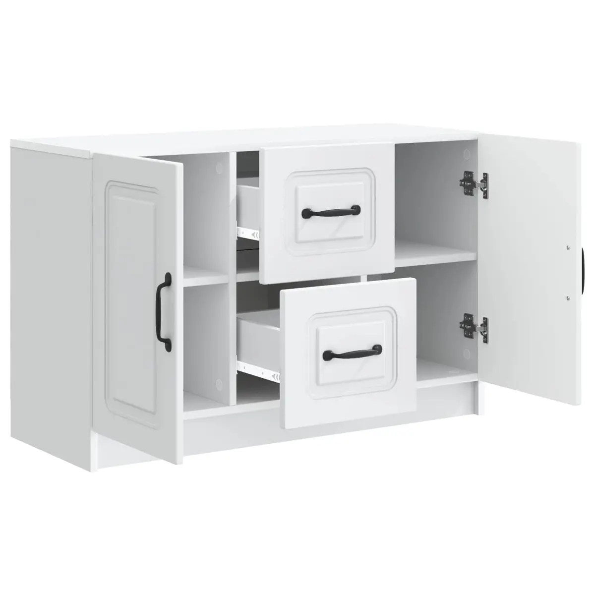 Sideboard Storage Cabinet White Engineered Wood Multiple Shelves and Drawers