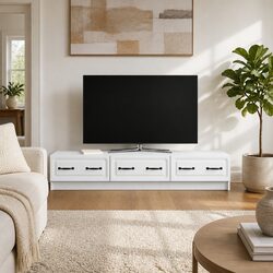 White TV Cabinet with Drawer Modern Living Room Entertainment Unit Storage