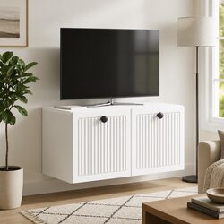 Wall-Mounted TV Cabinet White Modern Living Room Storage Unit 59.5 x 31 x 30 cm