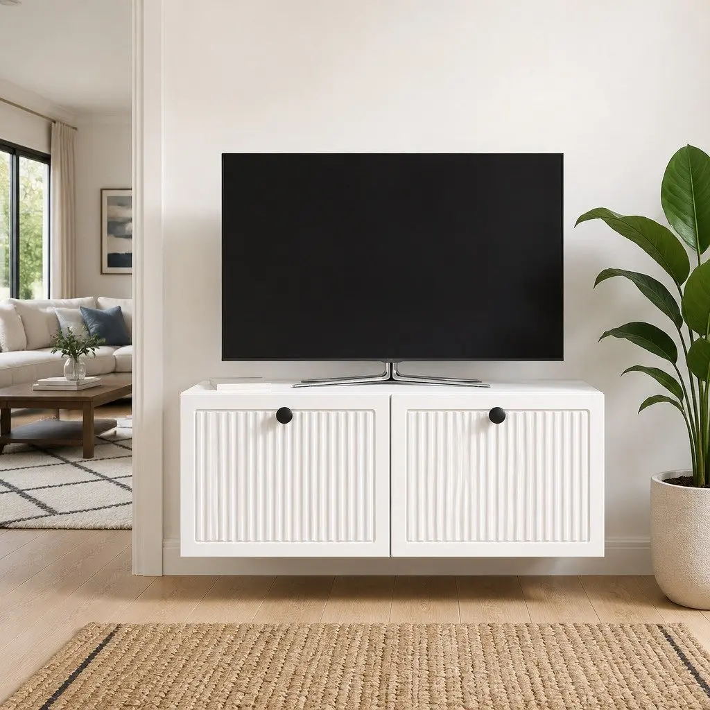 Wall-Mounted TV Cabinet White Modern Storage Unit Living Room Entertainment