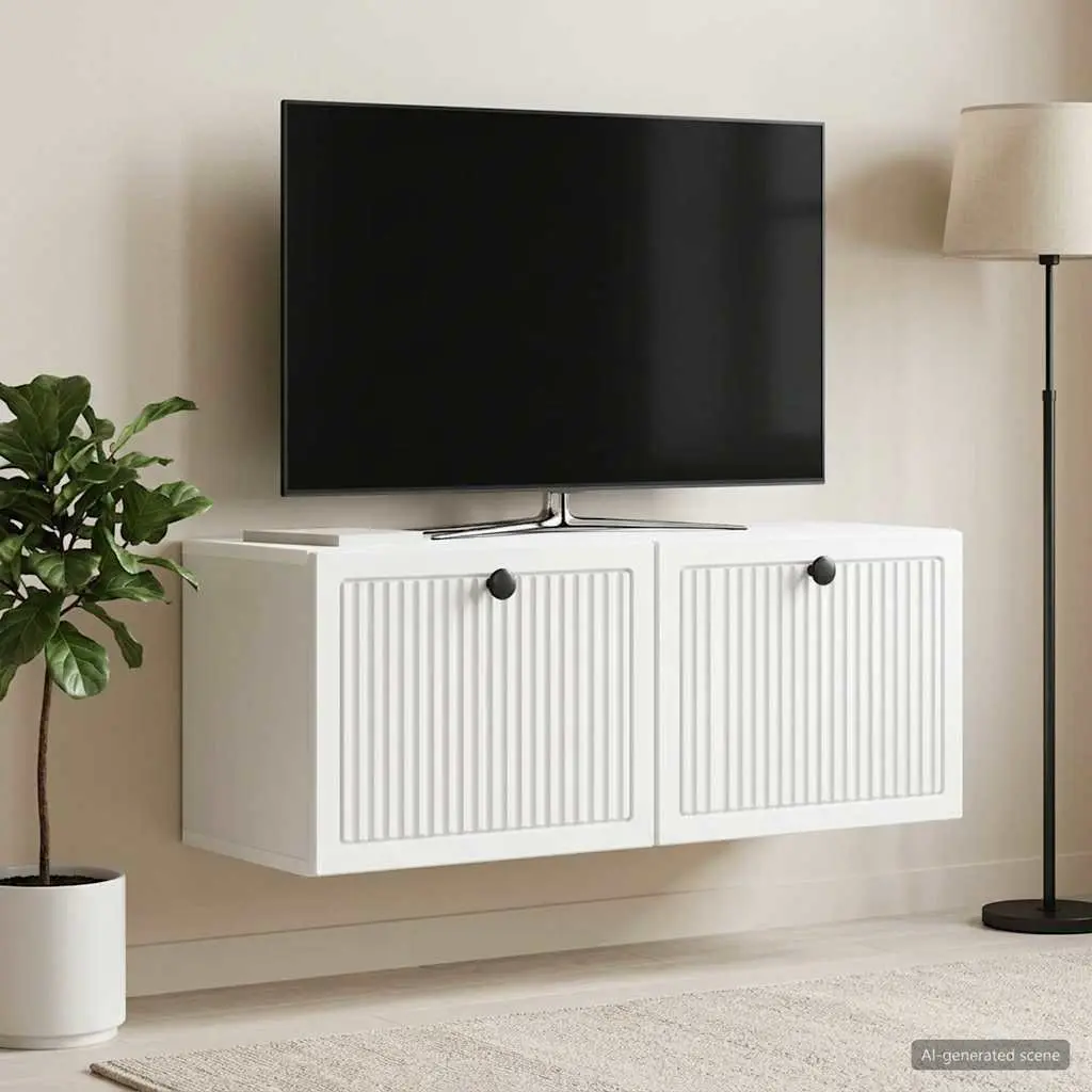 Wall-Mounted TV Cabinet White Modern Storage Unit Living Room Entertainment
