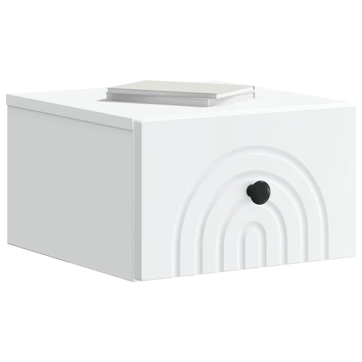 Wall Mounted White Bedside Cabinet Engineered Wood Compact Storage Drawer