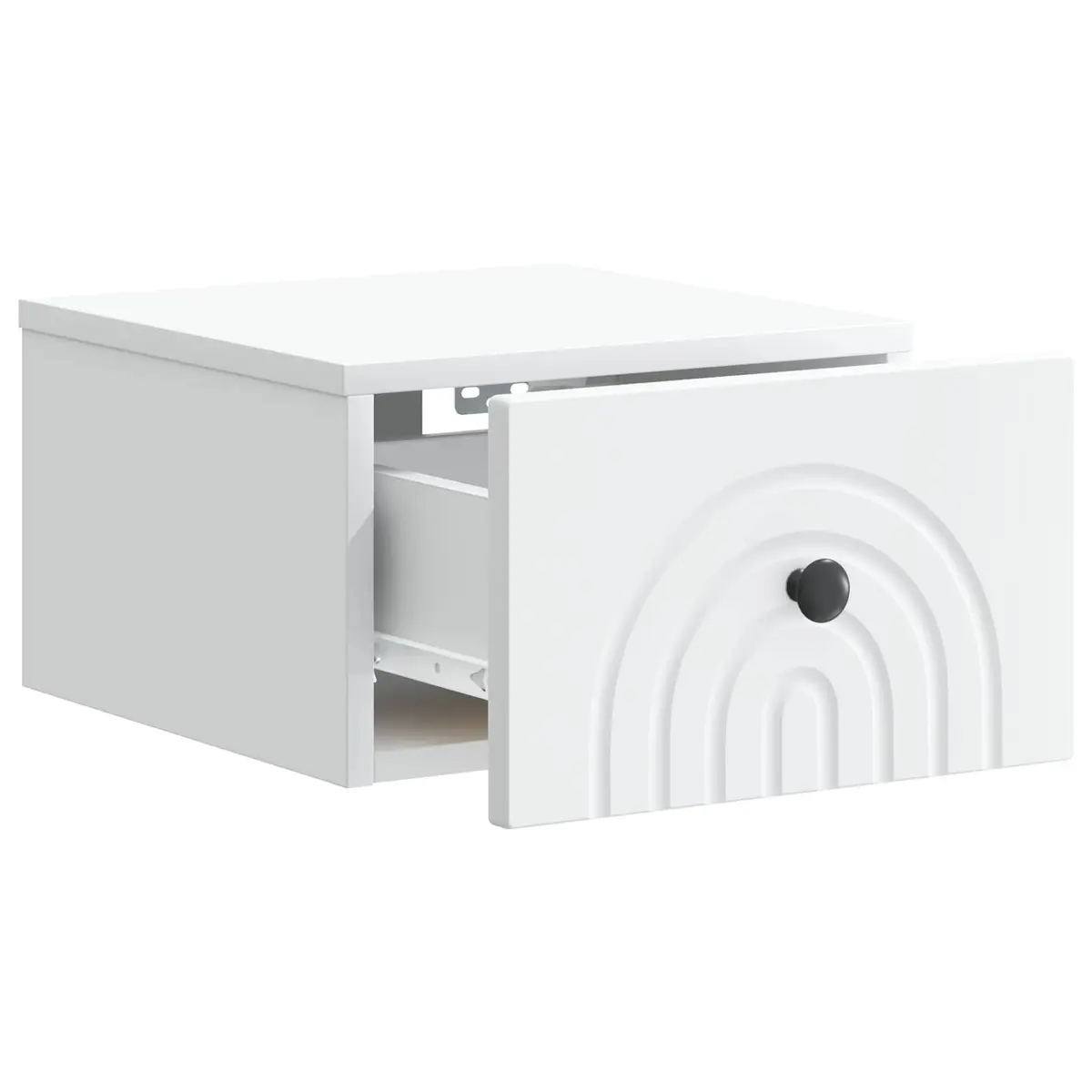 Wall Mounted White Bedside Cabinet Engineered Wood Compact Storage Drawer