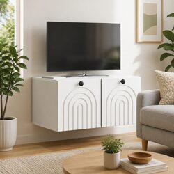 Wall-Mounted TV Cabinet White Modern Living Room Storage Engineered Wood