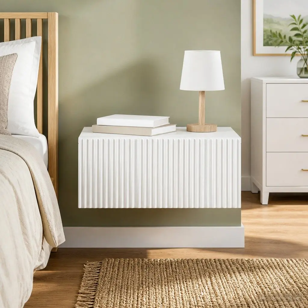 Wall-Mounted Bedside Cabinet White Compact Space-Saving Storage Organizer