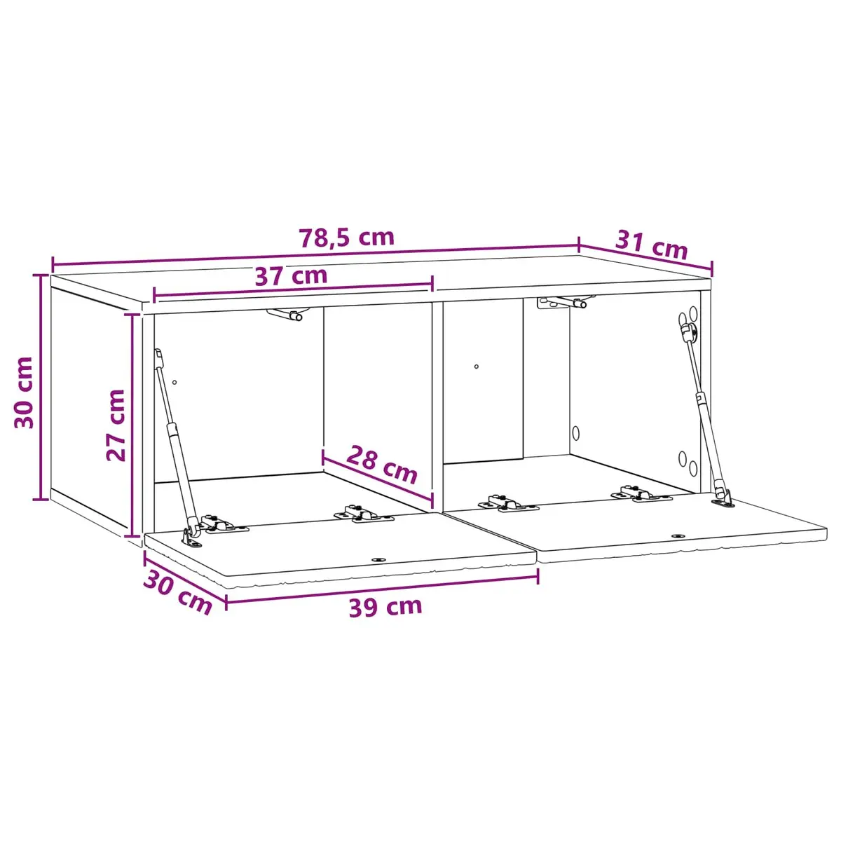 Wall Mounted TV Cabinet Storage Unit White Engineered Wood 78.5 x 31 cm with 90 Degree Swing Hinge Doors for Living Room
