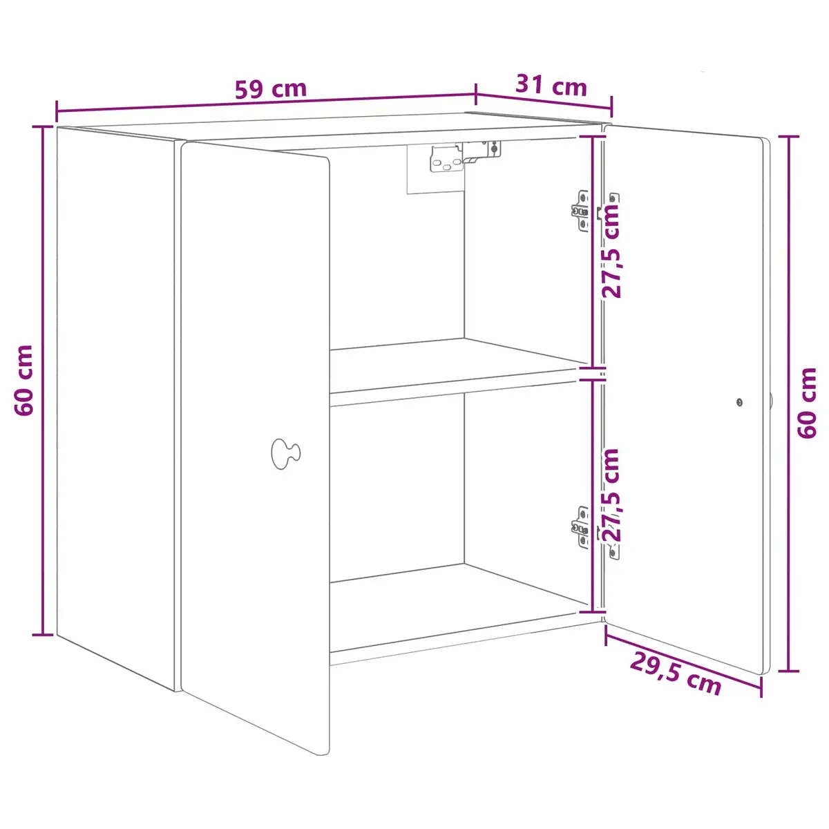 Wall-Mounted Storage Cabinet 59x31x60cm Engineered Wood Multiple Shelves White
