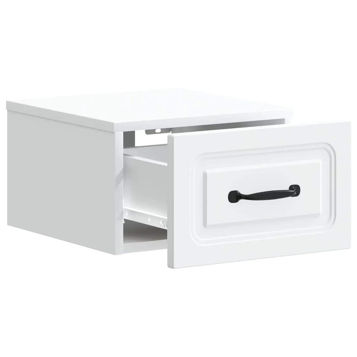 Wall-Mounted Bedside Cabinet White Compact Storage Drawer Shelf with LED Lighting