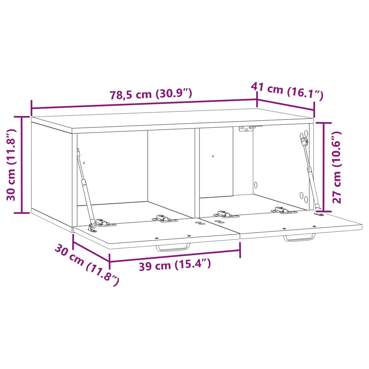 Wall-Mounted TV Cabinet White Entertainment Unit Shelving Storage 78.5 x 41 x