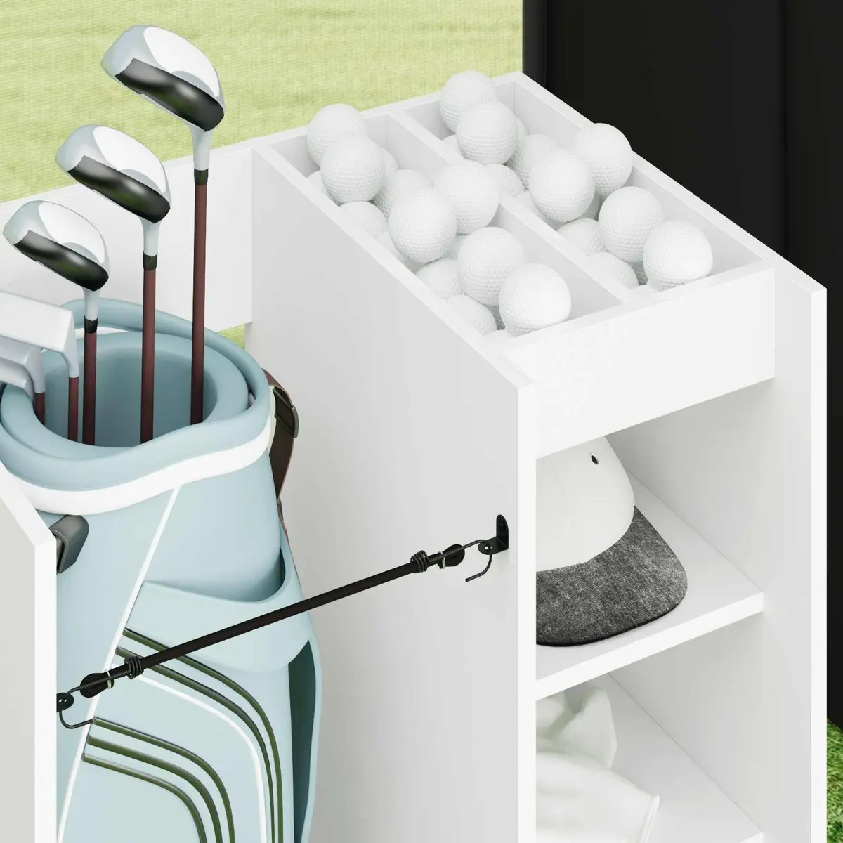 White Wooden Golf Cabinet Storage Organizer Indoor Garage Shelving Unit