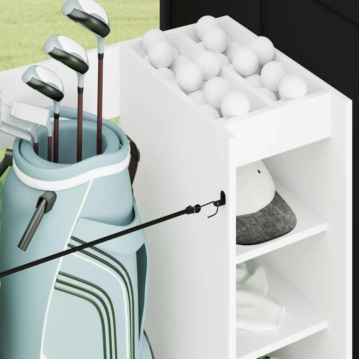 White Wooden Golf Cabinet with Shelves Indoor Storage for Golf Gear and Accessories