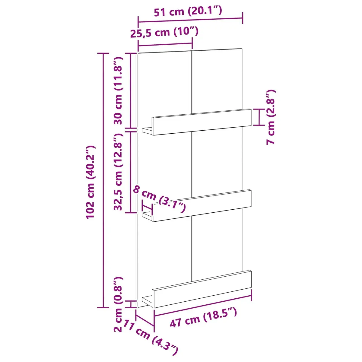 Magazine Rack White Storage Organiser for Living Room Office Bedroom