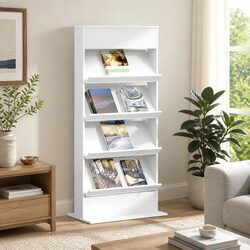 Magazine Rack with Shelf White Storage Cabinet Organizer Living Room Office